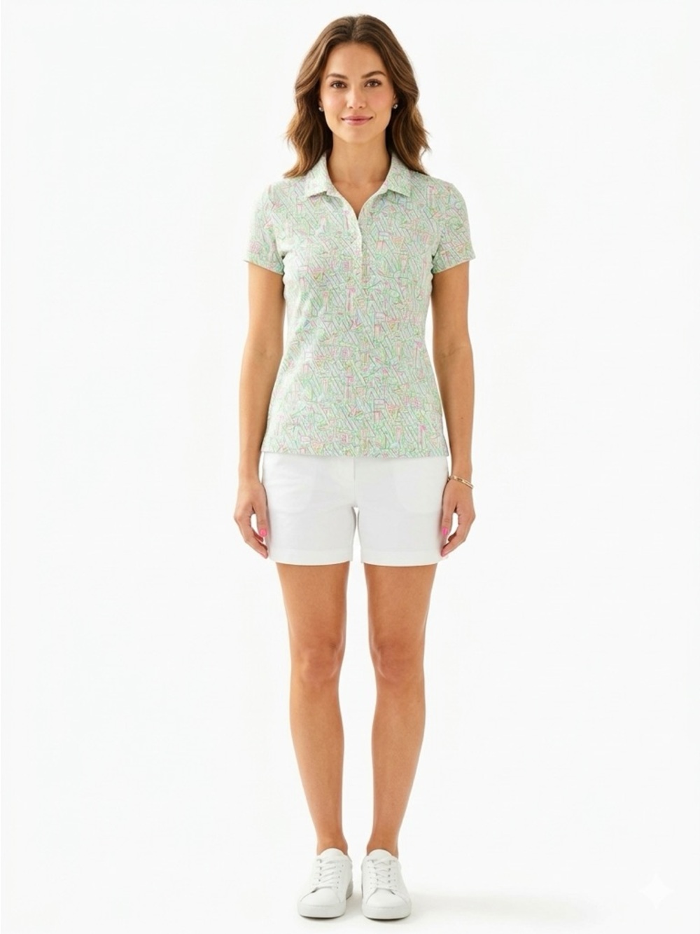 Lilly Pulitzer Mint Multi Print Short-Sleeve Button-Down Polo